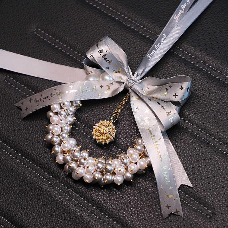 高级重工汽车香薰挂件车载后视镜吊坠灰白系珍珠车内挂饰车挂香薰