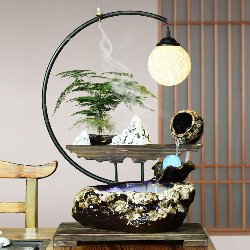 新中式流水摆件循环水招财水景循环水车风水轮乔迁新居开业礼品