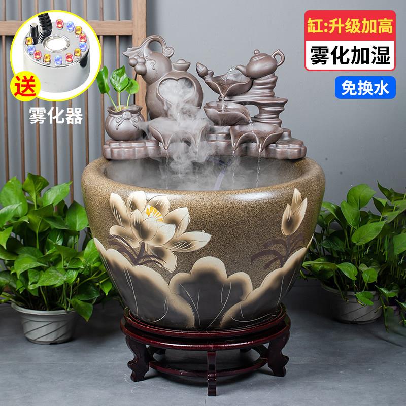 陶瓷鱼缸循环流水古法养鱼生态造景大型水缸落地鱼缸庭院复古大缸