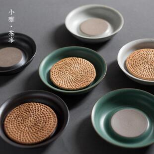 小雅彷古壶承 圆形茶承干泡台覆古粗陶盛接水盘功夫茶壶配件藤壶