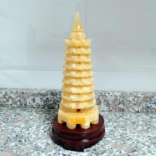 文昌塔摆件米黄玉石十三9九13层办公室男女孩初高中生书房工艺品