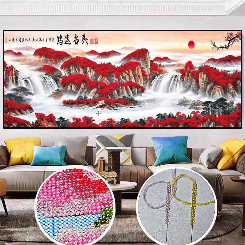 鸿运当头穿珠绣十字绣新款珠子绣全珠绣彩珠串珠绣diy材料包风景