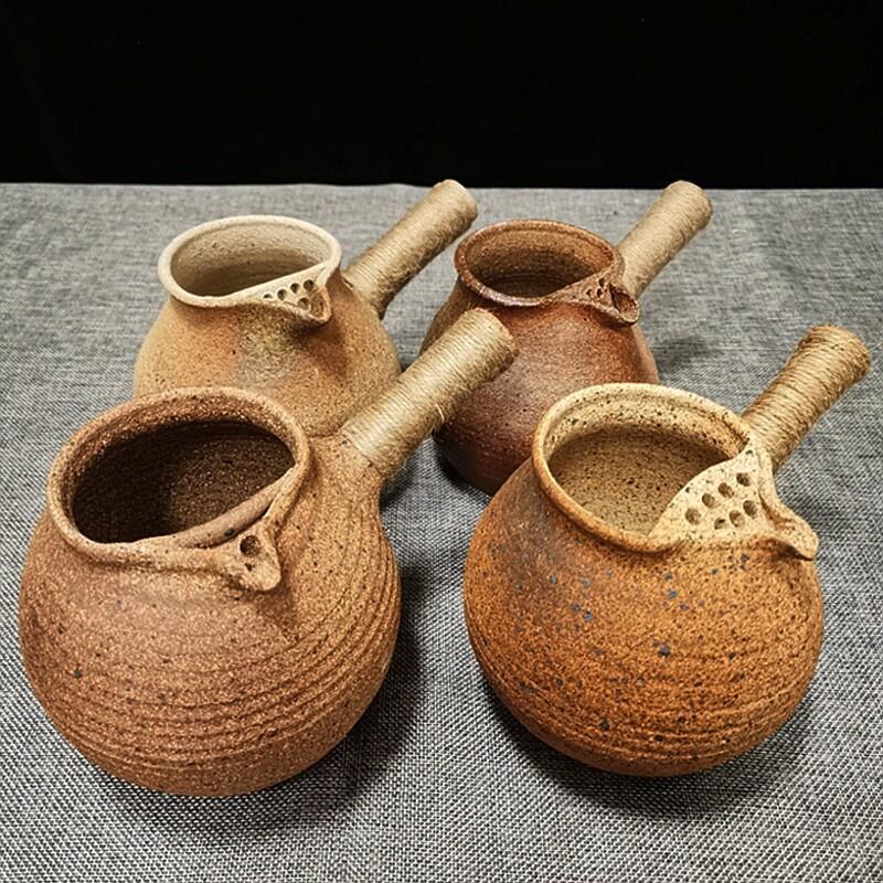 围炉煮茶云南烤茶罐网片土陶炕茶罐全手工柴窑茶具粗陶煮茶器复古