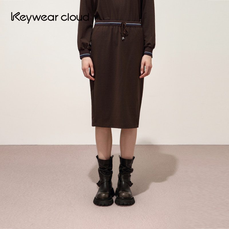 Keywearcloud奇威秋冬日常运动休闲前侧开叉宽松无束缚过膝半身裙