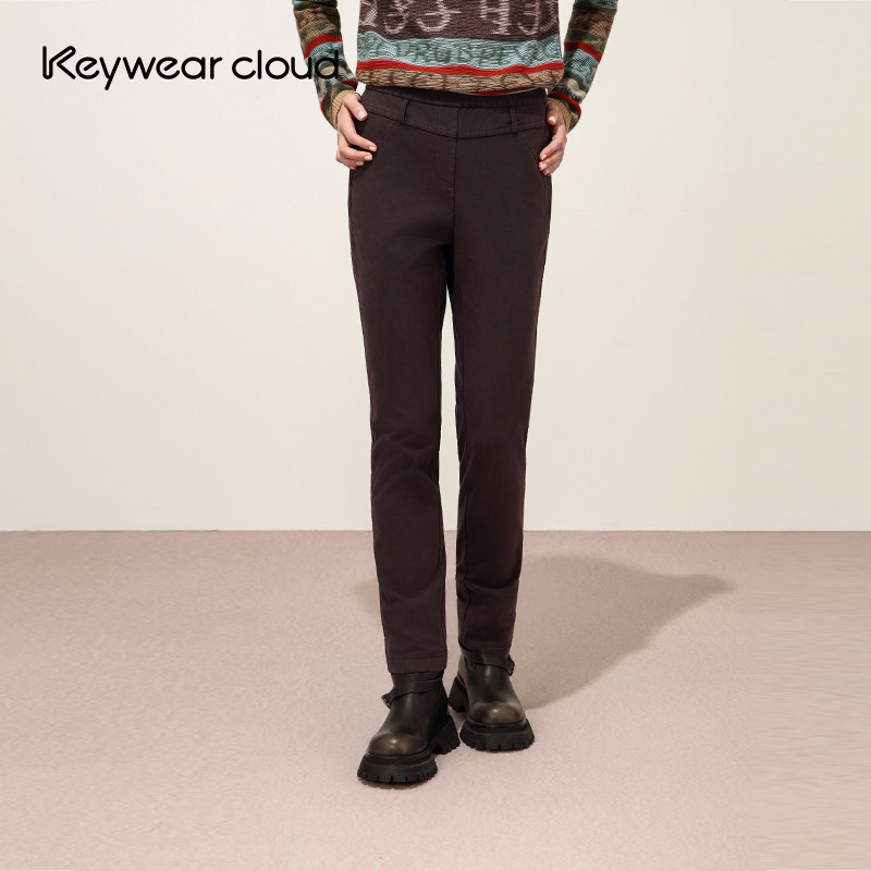 Keywearcloud奇威春季提臀显瘦加厚修身裤贴合身形弹力松紧长裤