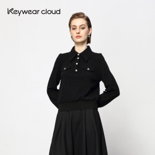 简约黑色打底针织衫 Keywearcloud奇威女装 套头PO