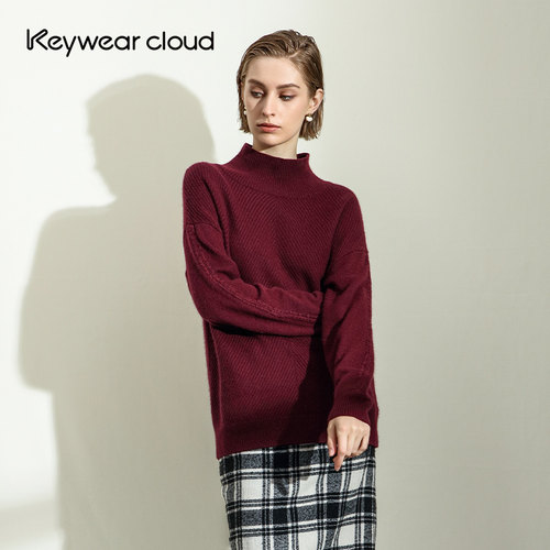 纯色套头针织衫KeyWear高领