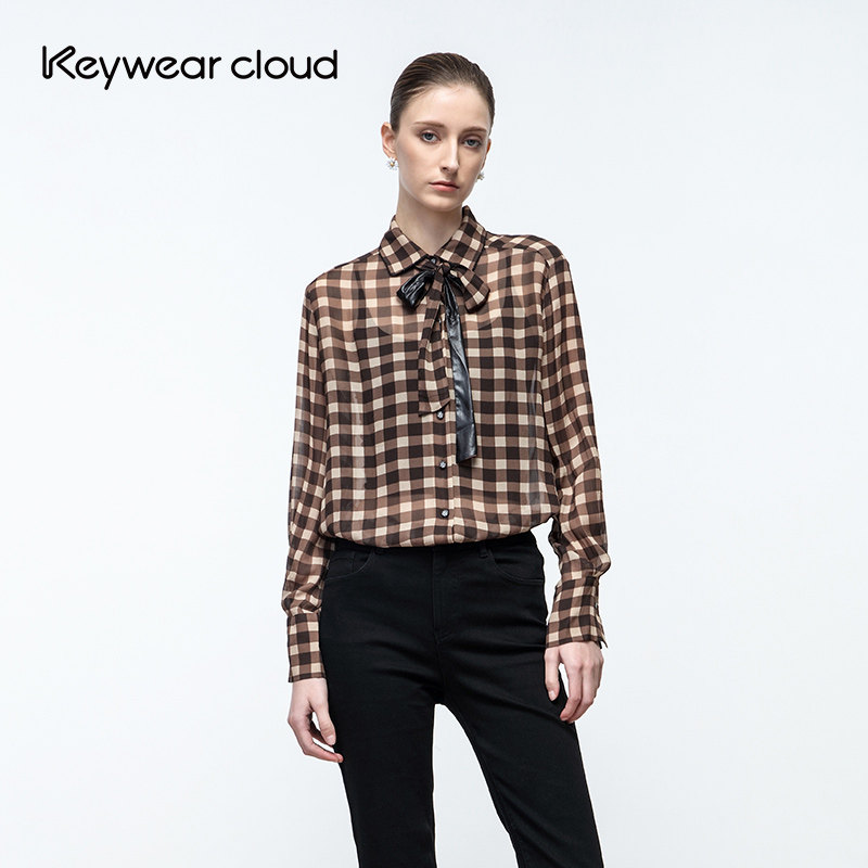 Keywearcloud奇威绑带印花格子衬衫