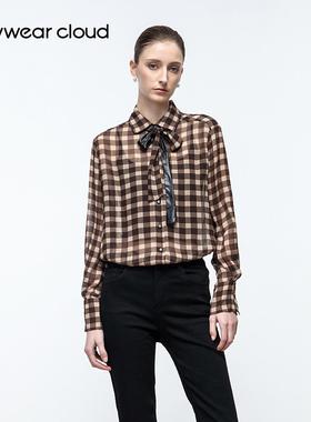 Keywearcloud奇威绑带印花格子衬衫