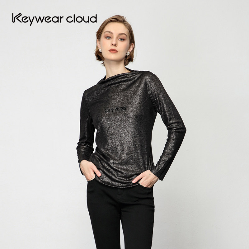 Keywearcloud奇威秋冬时尚洋气亮丝小衫打底衫女款百搭修身上衣