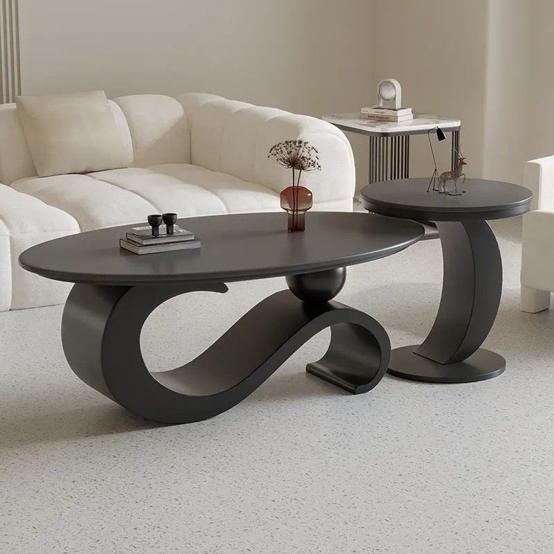 新款岩板椭圆轻奢子母茶几