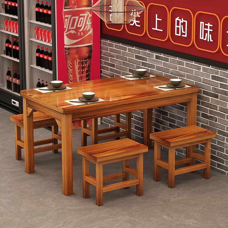 餐桌椅实木组合早餐小吃店面馆快餐桌椅烧烤店桌子餐馆碳化桌椅