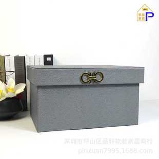皮革新中式 饰收纳样板房摆件衣帽整理储物盒橱柜收纳盒 软装 衣橱装