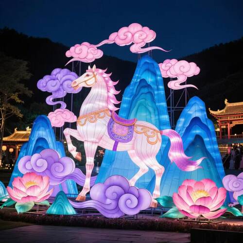 2026马年大型节日花灯天马送福福随马至马造型喜庆花灯户外灯笼