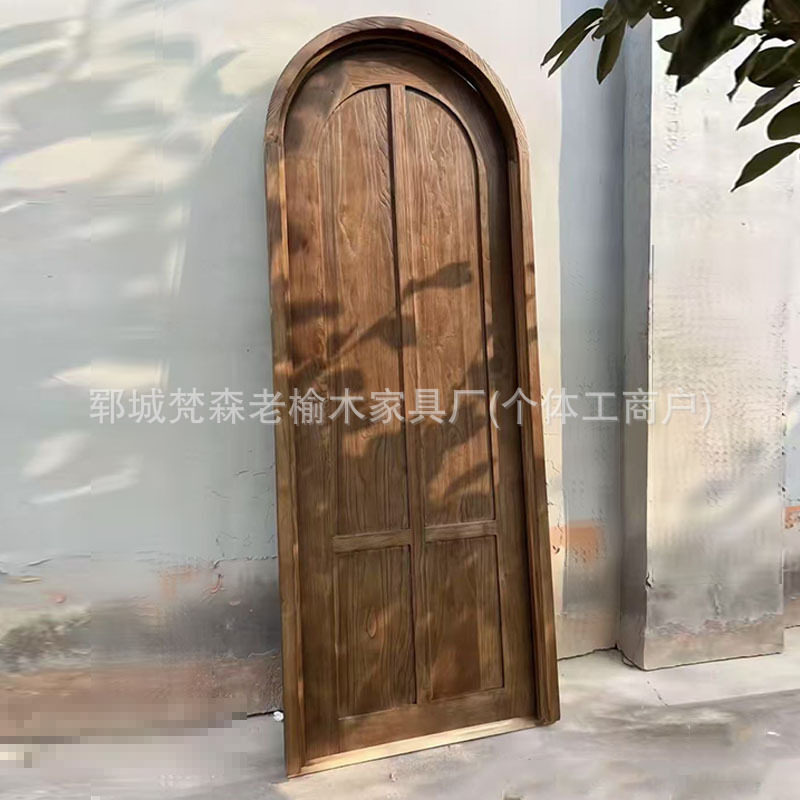 森系甜品店木门服装店咖啡店平开门复古实木拱形入户门进户门