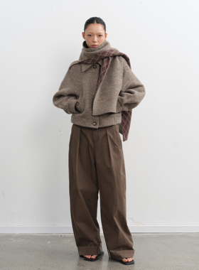 LINY LIBERTY 25AW 70羊毛复古英伦风短款毛呢外套女直筒宽松外套