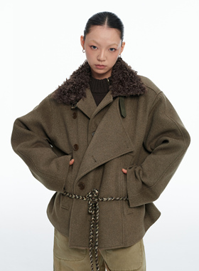 LINY LIBERTY 24SS 复古设计感宽松立领羊毛呢大衣短款加厚外套