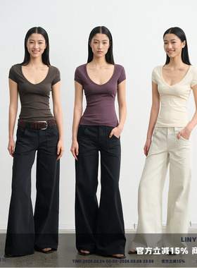 LINY LIBERTY 26SS 设计感大U领修身短袖T恤女夏短款上衣