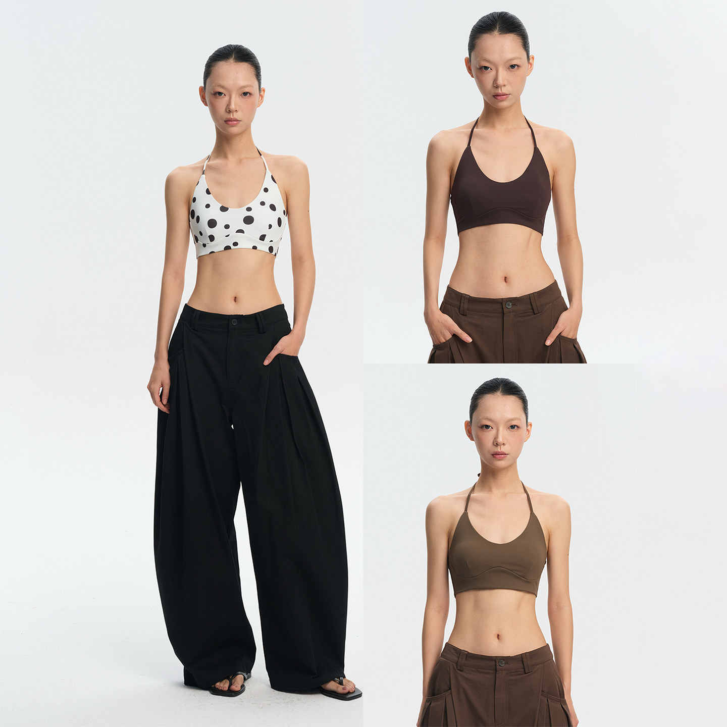 LINY LIBERTY 纯色高弹力挂脖绑带背心女带胸垫外穿吊带美背上衣