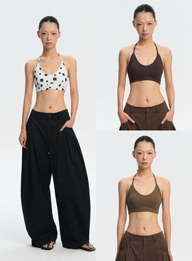 LINY LIBERTY 纯色高弹力挂脖绑带背心女带胸垫外穿吊带美背上衣