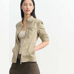 LINY LIBERTY 100%棉复古风水洗工装夹克上衣女宽松短款收腰外套