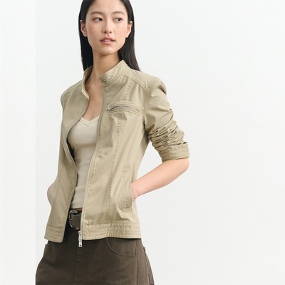 复古水洗工装短款收腰夹克女
