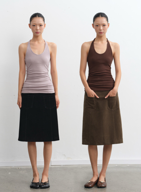 LINY LIBERTY 25AW 设计感纯色修身挂脖背心女抽皱显瘦无袖上衣