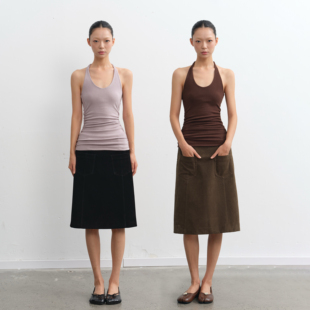 挂脖背心女抽皱显瘦无袖 LINY 设计感纯色修身 25AW 上衣 LIBERTY