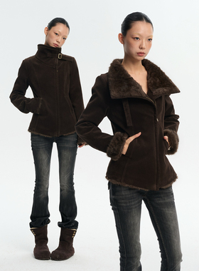LINY LIBERTY 25AW 复古毛绒大翻领麂皮加棉夹克外套女加厚冬上衣