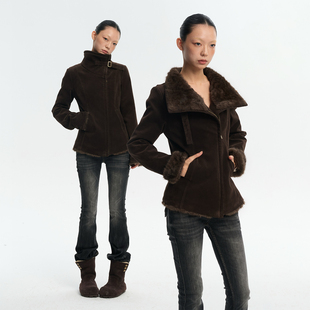 复古毛绒大翻领麂皮加棉夹克外套女加厚冬上衣 25AW LINY LIBERTY