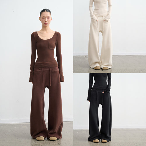 慵懒风纯色直筒宽松阔腿裤女长裤