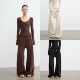 LIBERTY 25AW 慵懒风纯色直筒宽松阔腿裤 LINY 女休闲针织抽绳长裤