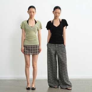 LIBERTY T恤上衣女夏新款 25SS 短袖 70天丝莱赛尔纯色V领修身 LINY