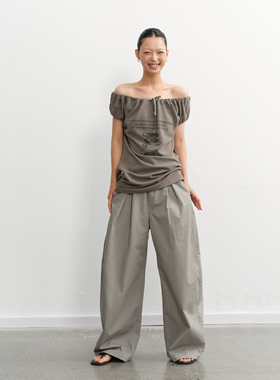 LINY LIBERTY 25SS 复古设计感一字肩针织印花T恤女宽松短袖上衣