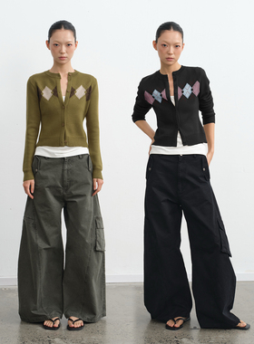 LINY LIBERTY 25AW 复古撞色菱格收腰毛衣女秋冬针织开衫外套