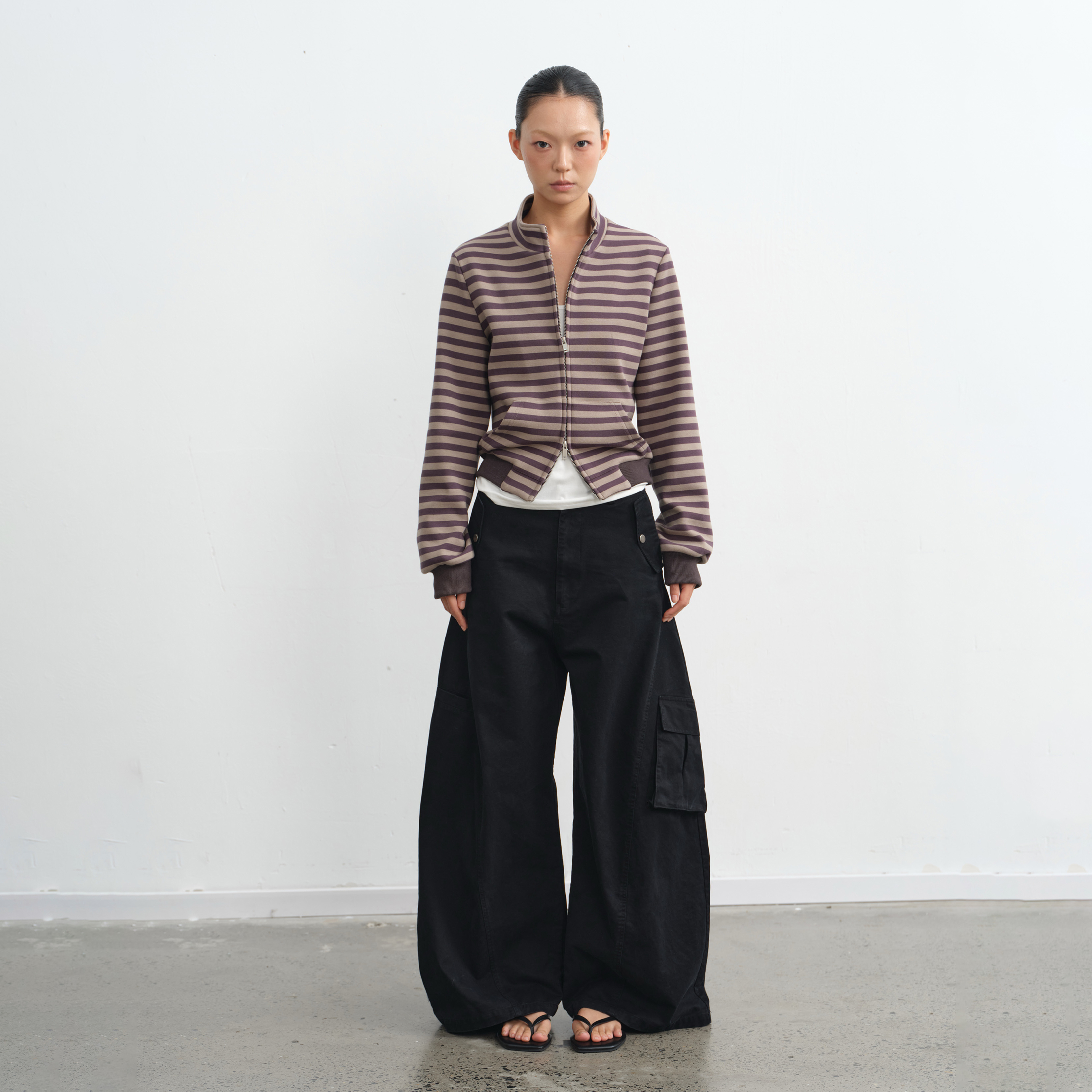 复古设计感条纹短款卫衣女外套