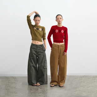 复古设计感菱格针织毛衣女短款 25AW 圆领套头上衣 LIBERTY LINY