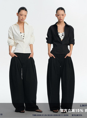LINY LIBERTY 26SS 100%棉设计感宽松收腰显瘦长袖衬衫女春季上衣