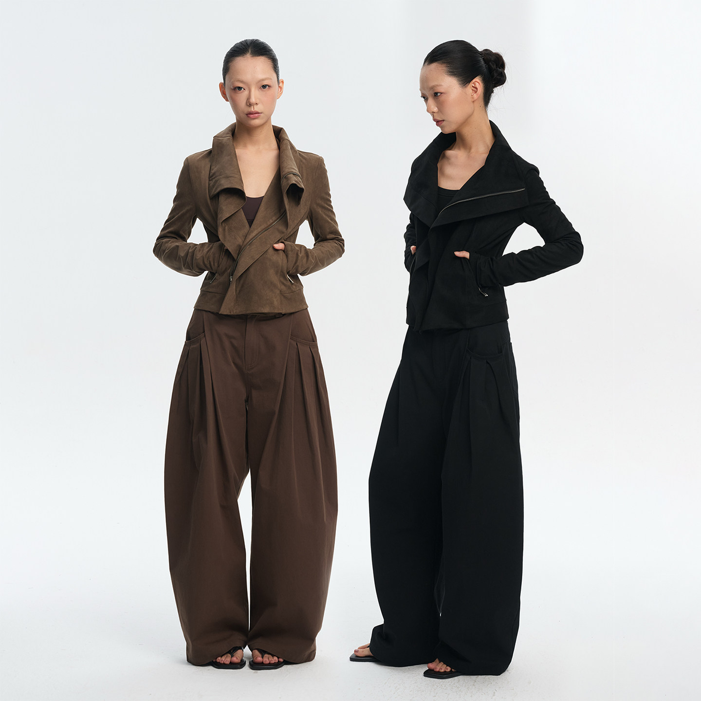 LINY LIBERTY 26SS 复古侧襟短款拉链开衫夹克外套女翻领上衣