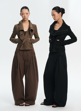 LINY LIBERTY 26SS 复古侧襟短款拉链开衫夹克外套女翻领上衣