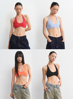 LINY LIBERTY 25SS 设计感纯色带胸垫挂脖吊带背心女针织弹力上衣