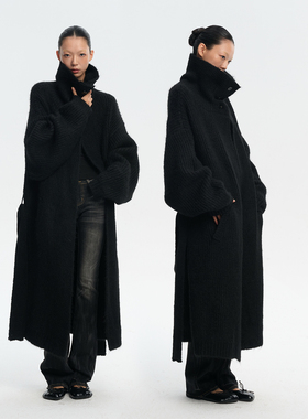 LINY LIBERTY 25AW 设计感复古立领针织毛衣女中长款秋冬加厚外套