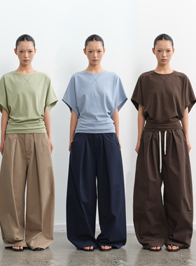 LINY LIBERTY 25SS 极简慵懒风落肩短袖T恤女夏新款宽松圆领上衣