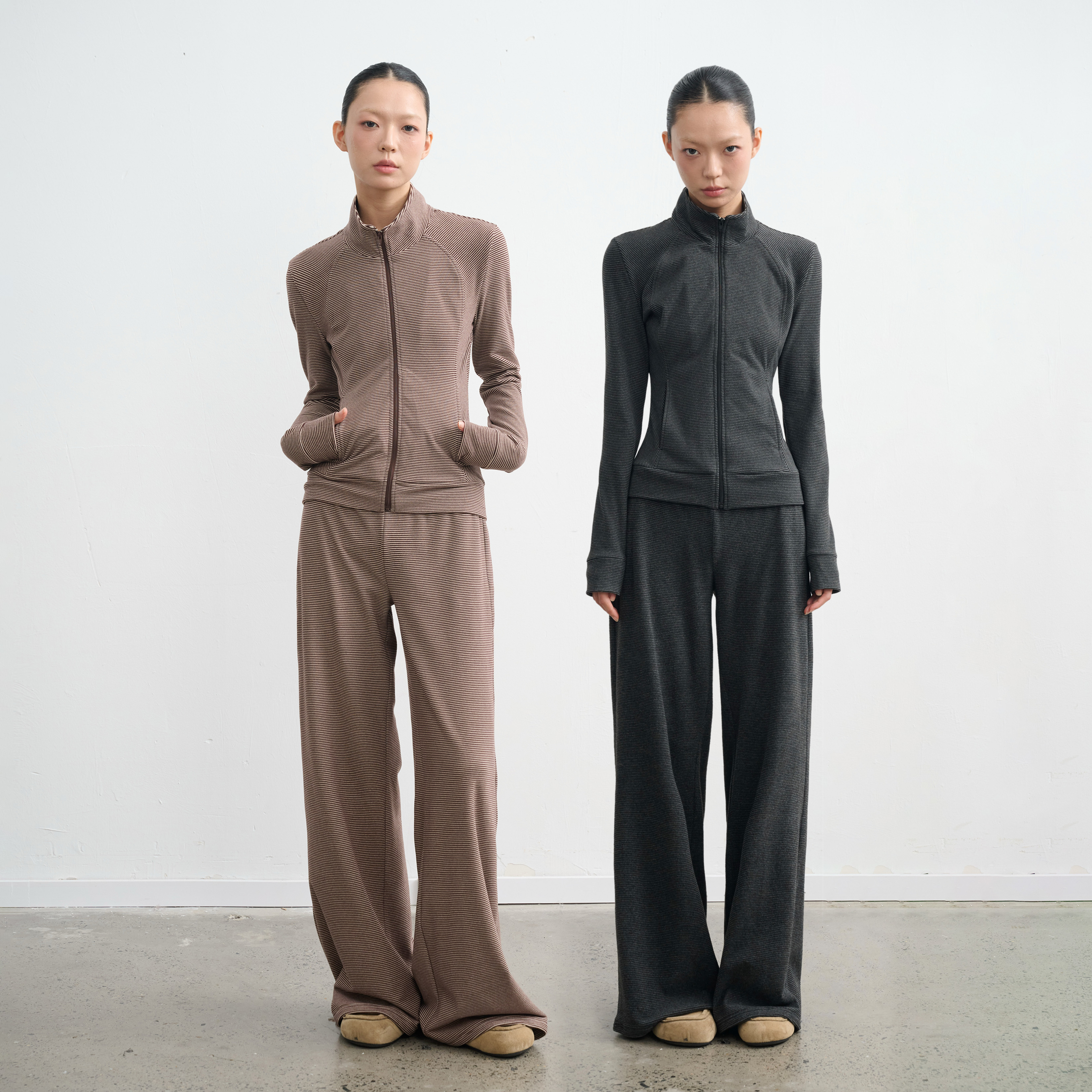 LINY LIBERTY 25AW 设计感针织双面绒修身拉链外套女休闲长裤套装