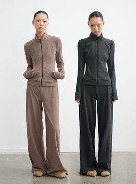 LINY LIBERTY 25AW 设计感针织双面绒修身拉链外套女休闲长裤套装