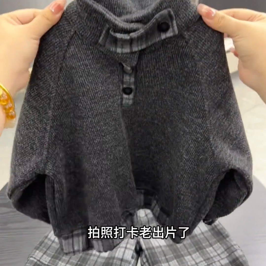 男童时尚秋冬款加绒2026新款男小童冬季宝宝休闲卫衣格子裤潮