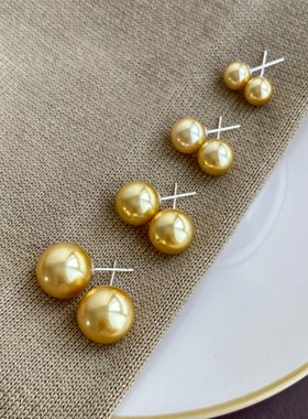 PANACHE 南洋茶金色强光珍珠耳钉s925银针小众显白气质高级感耳饰