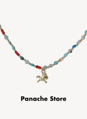 PANACHE 彩色复古天然石小马吊坠串珠项链小众设计创意百搭锁骨链