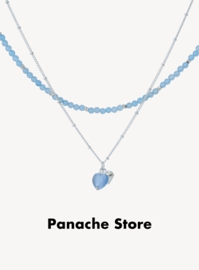 PANACHE 蓝色系双色爱心海蓝碎银子项链小众韩系气质可叠戴锁骨链