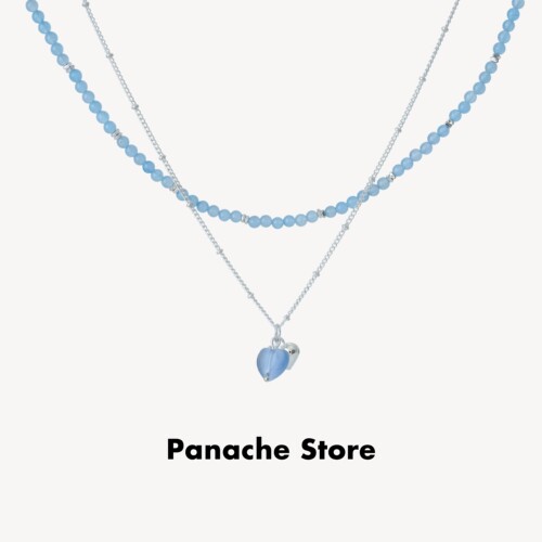 PANACHE 蓝色系双色爱心海蓝碎银子项链小众韩系气质可叠戴锁骨链